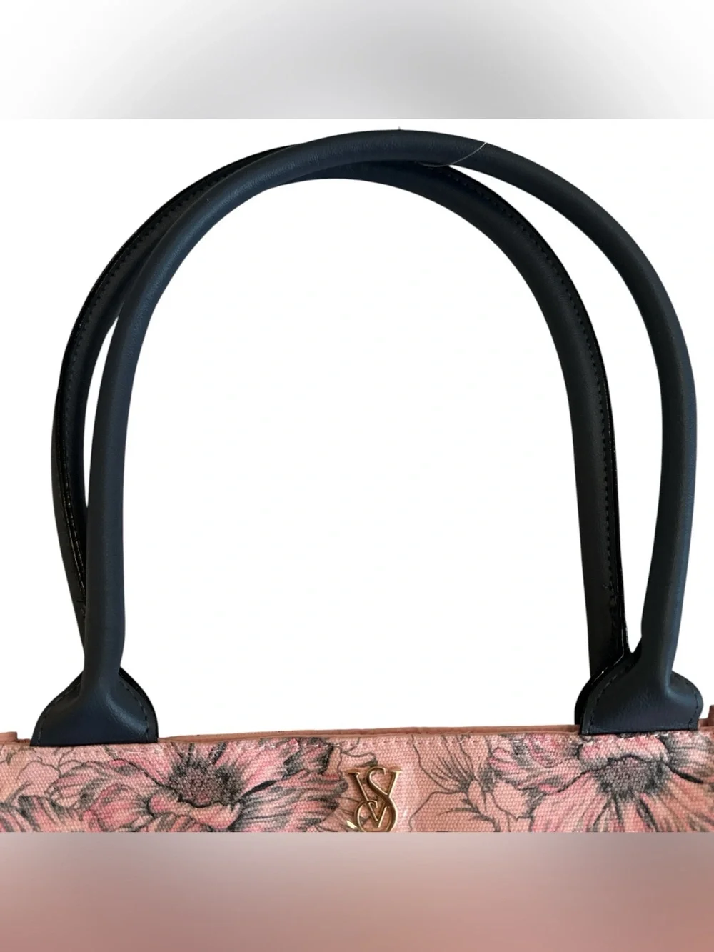Victoria’s Secret Pink Floral Canvas Tote Bag Black Trim Coquette Balletcore NWT